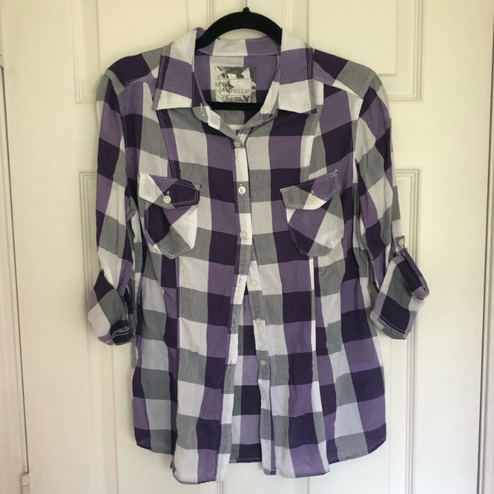 Nollie Purple and White Plaid Button-Up Shirt